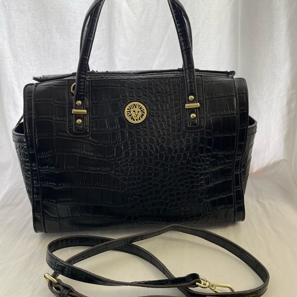 Anne Klein Black Crocodile Satchel